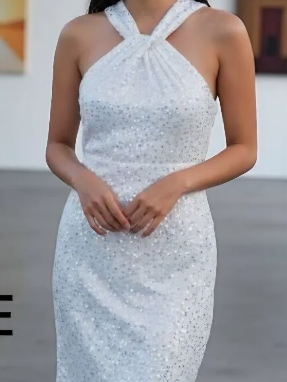 Glam GRACE KARIN White Sequin Halter Bodycon Dress - Size XL